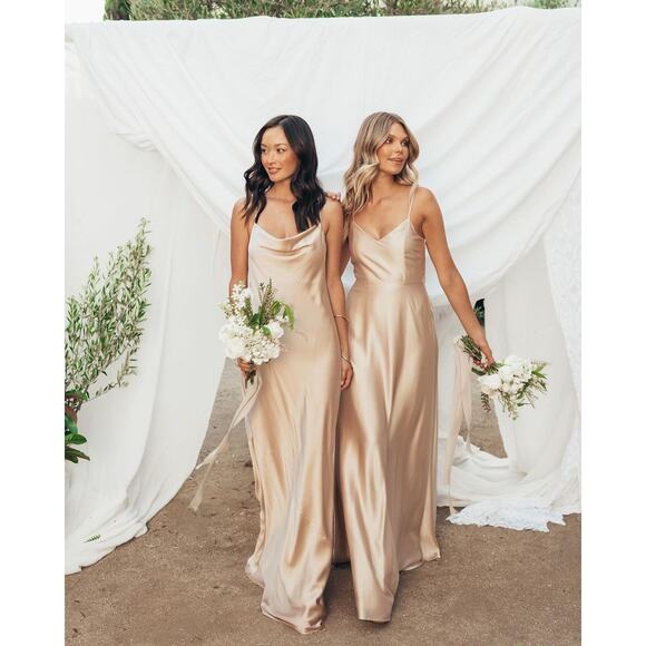 Show Me Your Mumu Faith Maxi Dress Champagne Luxe Satin M NWT - Picture 5 of 8